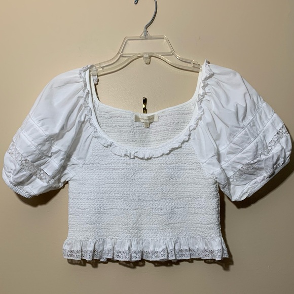 LoveShackFancy Molly cropped crochet-trim white 100% cotton top. Size XS - Picture 2 of 10